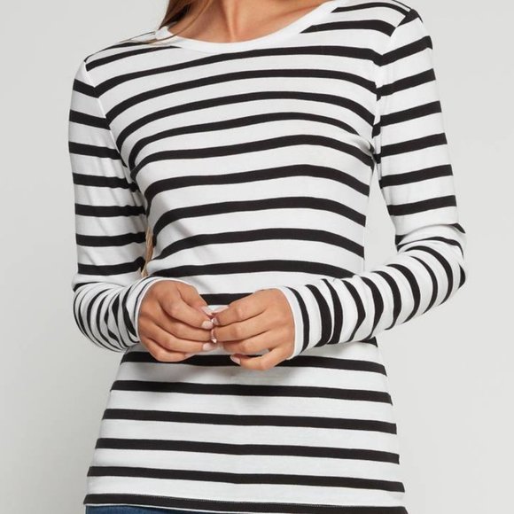 NEW! Gap White Black Stripe Favorite Long Sleeve Tee - XXL - Picture 1 of 5